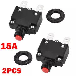 2PCS 15A 125/250V Push Button Reset Overload Protector Thermal Circuit Breakers - Picture 1 of 8