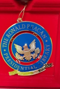 The Ronald Reagan Presidential Library Ornament Boxed Gold Cord Hanger Preowned - Picture 1 of 15