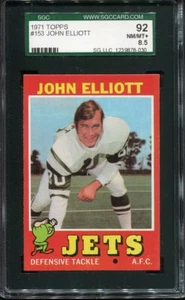 1971 Topps Football # 153 John Elliott NM-MT+ SGC 92 8.5 - Picture 1 of 2