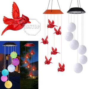 Solar Wind Chime Lights LED Color Changing Yard Hanging White Ball Cardinal Bird - Picture 1 of 13