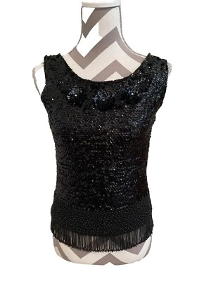 Top vintage con cuentas a mano forrado de lana elástico hecho en Hong Kong talla S Foto 1 de 4