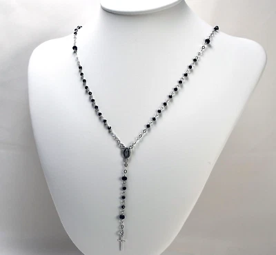 COLLANA ROSARIO IN ORO BIANCO 18 kt CON ONICE FACCETTATO OBLN 028 - Immagine 1 di 3