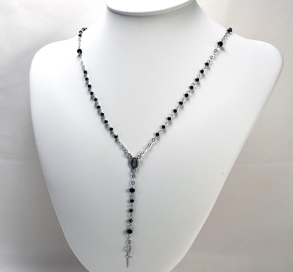 Collar Rosario de Oro Blanco 18KT Con Ónix Facetado Obln 028 - Imagen 1 de 3