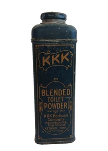 Antique KKK Blended Toilet Powder Tin KKK Medicine Co. Keokuk, IA. 1920s Rare - Picture 1 of 9