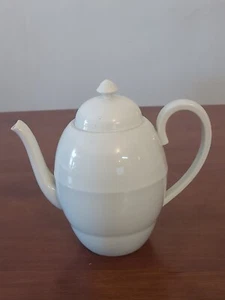 Old Austria WIEN Augarten SOLID WHITE Porcelain BEEHIVE Banded Goose Neck TEAPOT - Picture 1 of 4