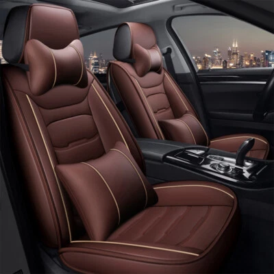 Luxury Leather Car 5 Seat Covers Front Rear Full Set Cushion Protector Universal - Image 1 of 4