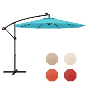 Patio 10 Ft Solar LED 40 Lights Offset Umbrella Crank Cross Base Turquoise - Picture 1 of 9