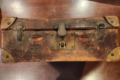 Antique Cowhide/Leather Suitcase Luggage Brown Travel - Image 1 of 4