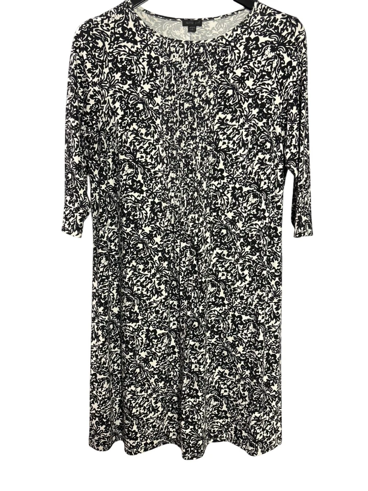 J. Jill Wearever Collection Black White Abstract Floral Midi Shift Dress 1X - Image 1 of 4