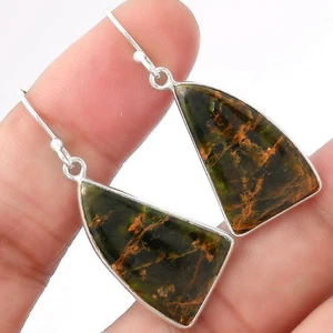 Natural Turkish Rainforest Chrysocolla 925 Silver Earrings Jewelry E-1001 - Picture 1 of 5