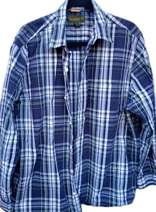 Timberland Mens Shirt Blue Green White Plaid Long Sleeve Button Down Large - Picture 1 of 6