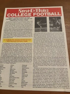 1986-87 Strat O Matic COLLEGE FOOTBALL Board Game ORDER FORM USED EX FS - Picture 1 of 9