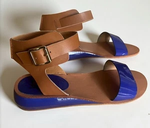 Sandalias Kelsi Dagger de cuero azul cobalto y marrón con correa al tobillo para mujer 8,5 M - Imagen 1 de 15