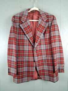 Vintage Cricketeer Blazer Jacket 40R Red Plaid Union Made Preppy Ivy Leisure 70s - Picture 1 of 13