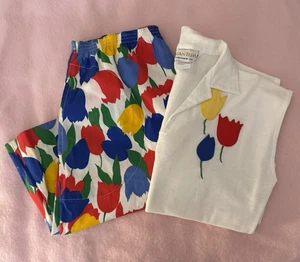 Vintage 1970s 2 Piece Women’s Golf Outfit Tulips 70s Quantum Sportswear - Picture 1 of 13