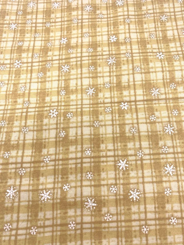 Debbie Mumm Fabric Christmas Winter Plaid Snowflake Tan Beige Primitive 2 Yds - Image 1 of 4