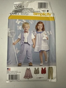 Simplicity 1206 Sewing Pattern Pants Vest Dress Bow-Tie Toddlers Size 1/2-4 - Picture 1 of 2