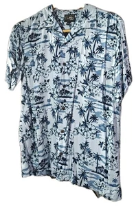 Steve & Berry's Hawaiian Short Sleeve Shirt Blue Palm Trees Flowers Size Large  - Picture 1 of 4