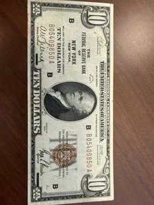1929 Federal Reserve Of New York Brown Label $10 Note. - Picture 1 of 3