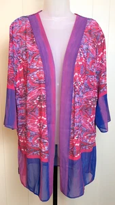 Susan Graver L Cardigan Kimono Colorful 3/4 Sleeve Sheer Festival Boho Chiffon - Picture 1 of 9