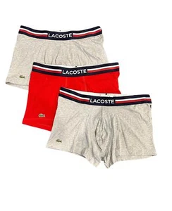 Lacoste Boxer Briefs Pack of 3 Underwear Grey/Red Stretch Cotton Multi Size - Picture 1 of 2