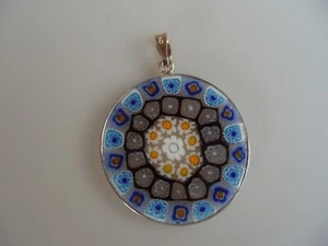 Colgante Millefiori original cristal de Murano plata 925 joyería Murano hecho a mano Ø32 - Imagen 1 de 5