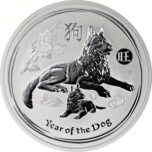 2018 Australia 1 oz Silver Lunar Dog Series II Wang Fortune Privy Brilliant UNC - Picture 1 of 2