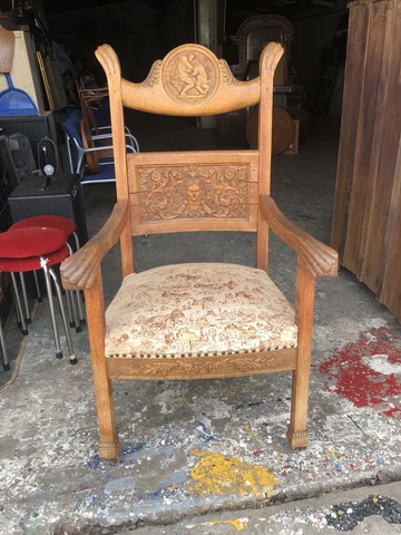 LARGE ANTIQUE AMERICAN OAK WOOD CARVED ARMCHAIR ARM CHAIR Cover
