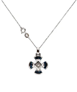 Halskette mit Anhänger 14 K Weißgold massiv 1,04 ct. Saphir und echter Diamant - Bild 1 von 12