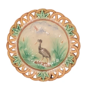 Antique Wedgwood Majolica Raised Heron Pond Reticulated Rim Plate Circa 1871 - Picture 1 of 19