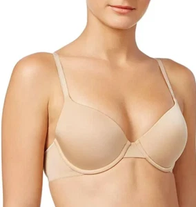 New 32C CALVIN KLEIN Lightly Lined Padded BRA Underwire Beige Elastic Logo Strap - Picture 1 of 11