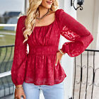 Women's Casual Top Loose Hem Good Decoration Wide Neck Long Sleeves