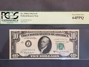 Perfect Descending Ladder $10 1963A PCGS64ppq Fancy Serial Number - Picture 1 of 8