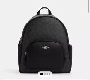 Coach Court Backpack in Signature Canvas. Graphite Black Leather. New In Box - Picture 1 of 8