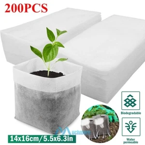 200Pcs Biodegradable Plant Root Grow Bags Non-woven Fabric Nursery Seedling Pot - Picture 1 of 24