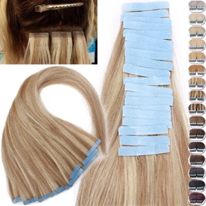 Tape in Echthaar Extensions 100% Echt Remy Haar unsichtbar Haut Schuss Highlight - Bild 1 von 26