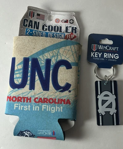 North Carolina UNC LOT Gift Set of 2 Can Coozie + Key Ring NEW Cover