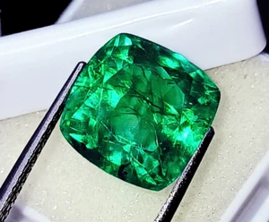 Zertifizierter verbesserter natürlicher Smaragd 10,50 ct loser Edelstein Kissenschliff 12,70 mm - Bild 1 von 6