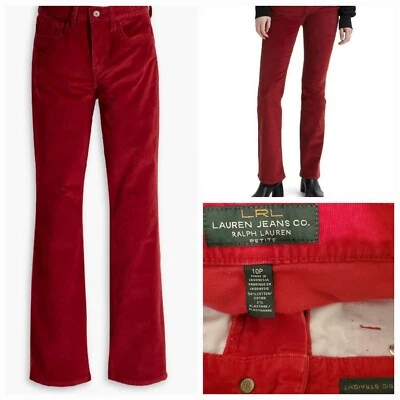 Pantalones de mezclilla rectos de pana vintage Ralph Lauren talla 10 P 31x28 rojos Foto 1 de 4