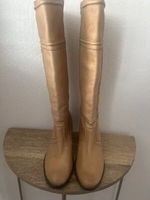 Fossil Mid-Calf Tan Leather Cowboy-Style Boots Size 9.5 , UK 7.5 Weave Detail - Image 1 of 4