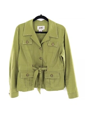 Chaqueta militar de lino AMI para mujer L verde terroso lazo cintura cuello botones dorados Foto 1 de 4