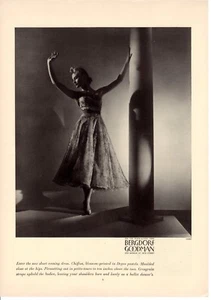 Vestido de Noche Vintage Estampado Anuncio 1937 Bergdorf Goodman Chifón Degas Italia turista - Imagen 1 de 2