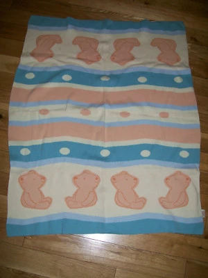 Manta de algodón tejida Carters Child of Mine osos de peluche naranja azul rayas puntos  Foto 1 de 3