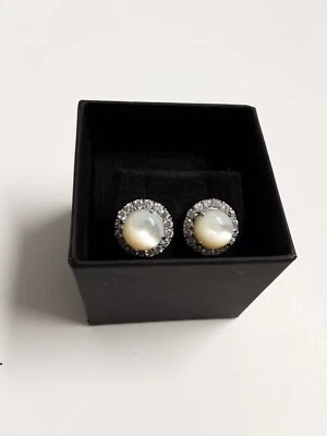 Pendientes Madreperla Abulón con Piedras Dimonique Redondos NUEVO Boda Perforada Foto 1 de 4