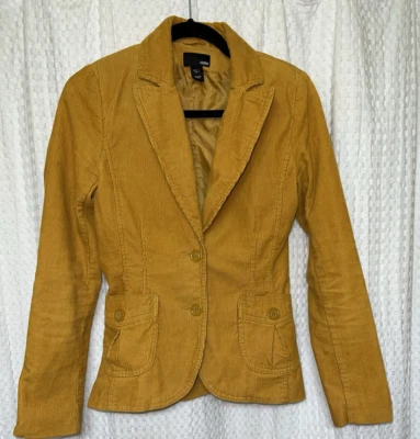 Женский вельветовый блейзер H&M горчичный размер 4 США 34 ЕС отличное состояние с подкладкой - Изображение 1 из 4