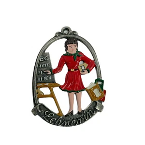 Vintage Kuhn Hand Painter Pewter Christmas Ornament "lehnerin" Teacher Germany - Picture 1 of 3