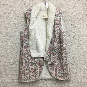 Anthropologie Hei Hei Vest Jacket Large Adult Beige Jacquard Sherpa Lined Women - Picture 1 of 8