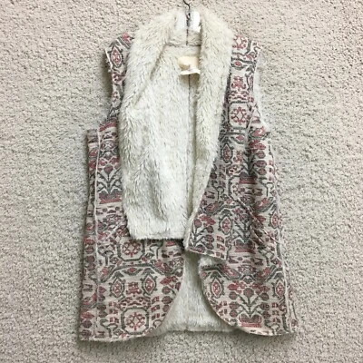 Anthropologie Hei Hei Vest Jacket Large Adult Beige Jacquard Sherpa Lined Women - Image 1 of 4