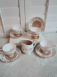 Lot of 6. Vintage Susie Cooper Bone China Pink White Cup Sets & Crmr & 1PLT.Used - Picture 1 of 10