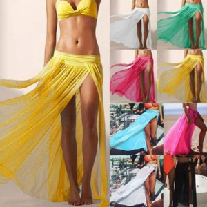 Women Bikini Cover Up Swimwear Summer Beach Maxi Wrap Skirt Pareo Dress Sarong - Picture 1 of 17